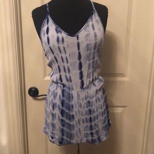 blue and white tie dye romper
